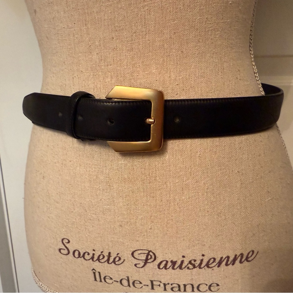 CALE SPAIN BELT BLACK LEATHER GOLD TONE BUCKLE SIZE 30